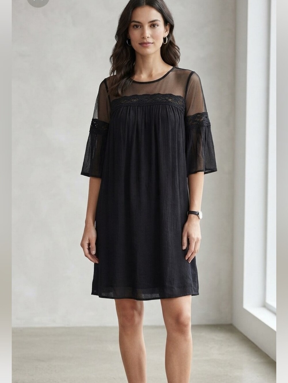 Mlle Gabrielle Black Mini Dress Sheer Top Sz M NWT